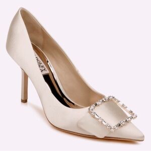 Badgley Mischka Devi Pointed Pump Cream Heels With Crystal Embellishment Size 10
